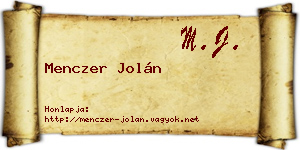 Menczer Jolán névjegykártya