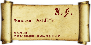 Menczer Jolán névjegykártya
